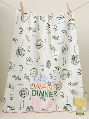 Phthalo Ruth Girls Want Dinner Parties Cotton Dish Towel Set NWT